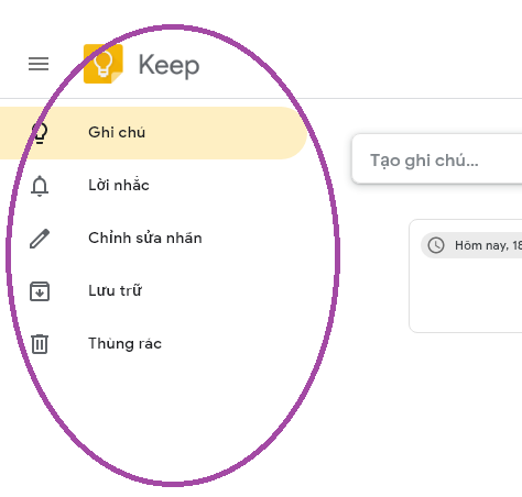 Click vào biểu tượng ba dấu gạch ngang để mở ra các tùy chọn khác trong Notes - Google Keep