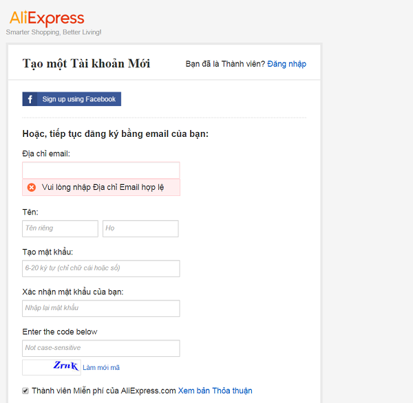 Bước 1: Tạo tài khoản trên AliExpress