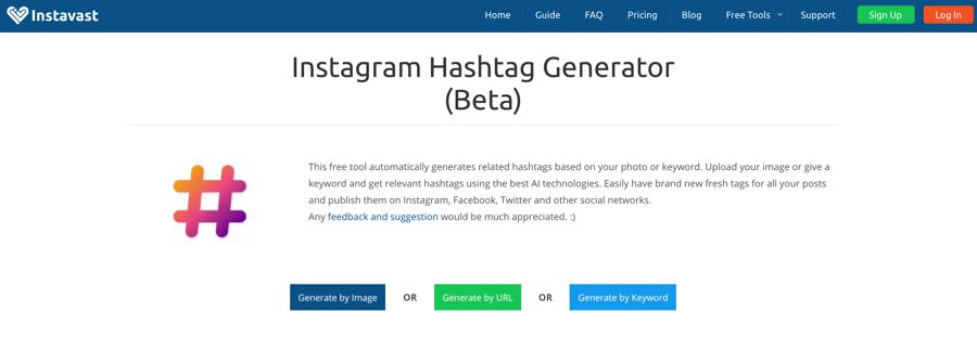 Tạo hashtag instagram bằng Instavast