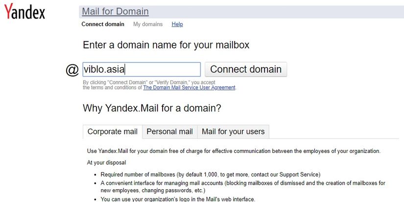 Thêm domain vào Yandex Mail